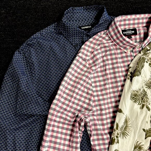 Express Shirt Mens Small Pink,Floral, Checkered Ex.Slim Fit Button Up LS Lot (3) - Picture 5 of 8